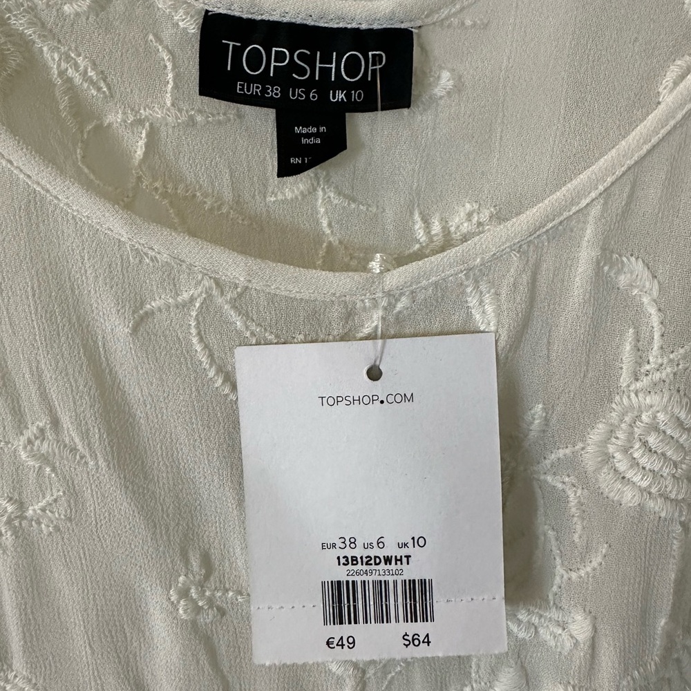 Topshop Cream Embroidered Tank Top - Picture 3 of 3
